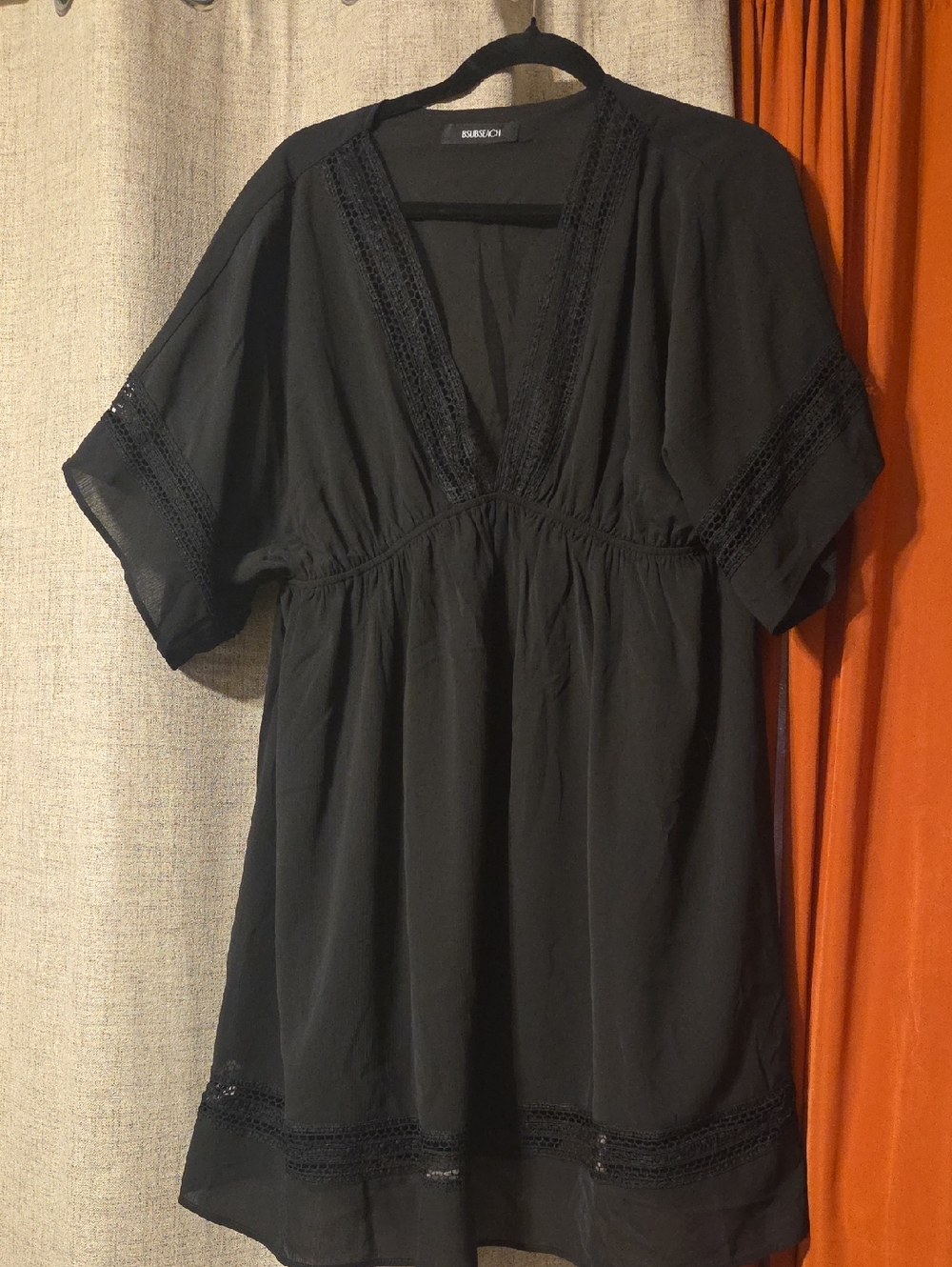Black V-Neck Lace-Trim Coverup